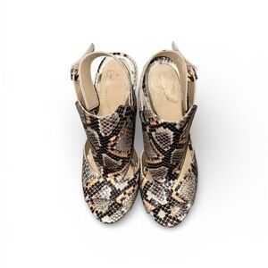 Guess Snakeskin Pattern Sandals - Black and Tan